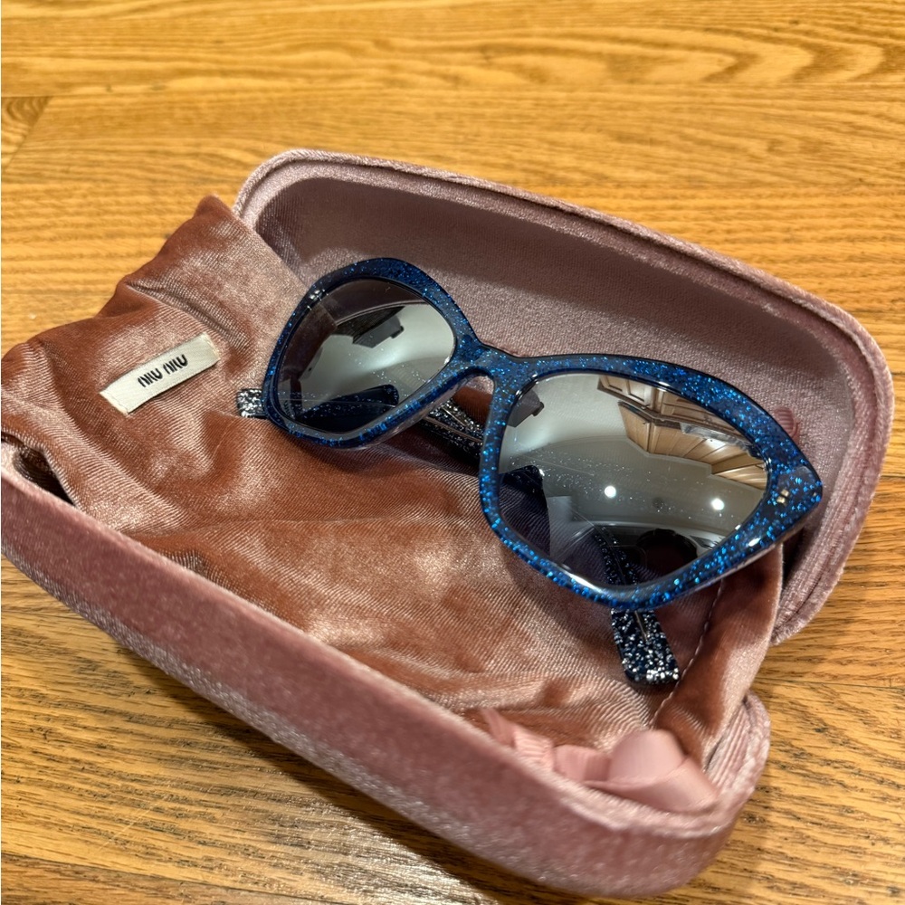 Miu Miu Blue Glitter Cat-Eye Sunglasses